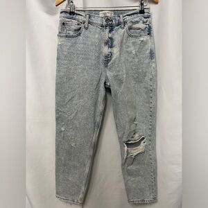 ABERCROMBIE & FITCH High Rise Acid Wash Distressed Stretch Mom Jean EUC Size 8